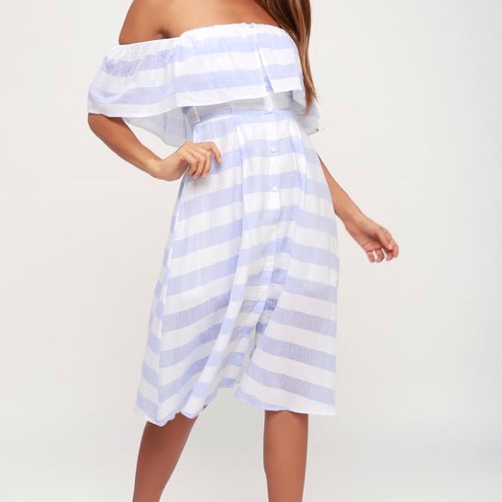 Blue and ivory striped midi dress!